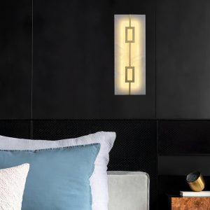 Lampa ścienna Alabaster - mosiądz, biała, kwadrat/prostokąt