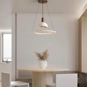 Trip - Lampa Wisząca Trawertyn Ø50cm – Designerska Lampa z Kamienia