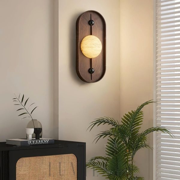 Bezel - Ścienna lampa alabastrowa orzech, ciepłe światło