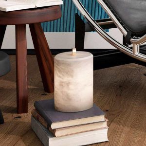 Pulse - Stołowa lampa cyl. alabaster, biała 12,5×20cm