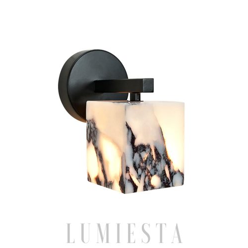 Marmurowa elegancka lampa ścienna kostka 8x13cm Biały Ciepła