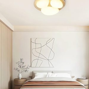 Travertynowa okrągła lampa sufitowa 50x50x13 beżowa ciepła