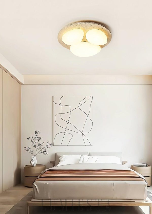 Travertynowa okrągła lampa sufitowa 50x50x13 beżowa ciepła