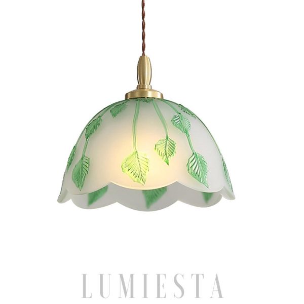 Retro lampa wisząca z liśćmi ze szkła Ø28cm zielono-biała