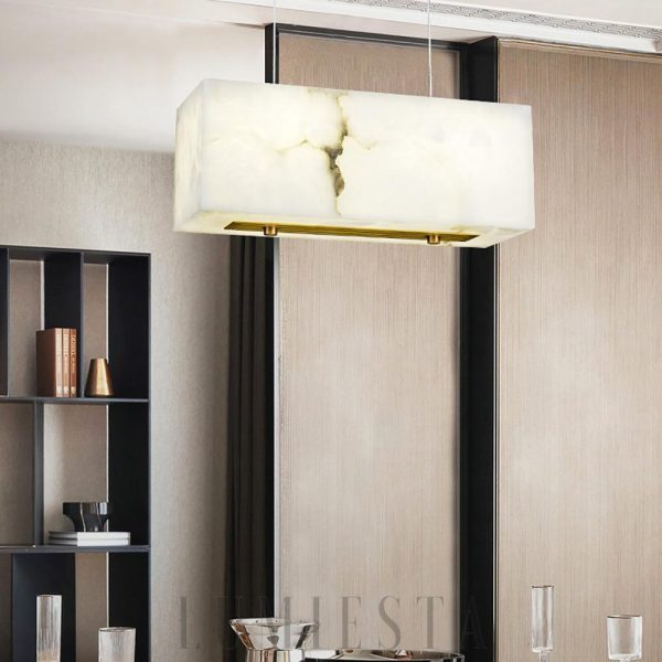 Eaton - Alabastrowa lampa prostokątna, mosiądz/biel