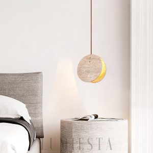 Elegancka okrągła lampa wisząca z trawertynu beżowa 20cm