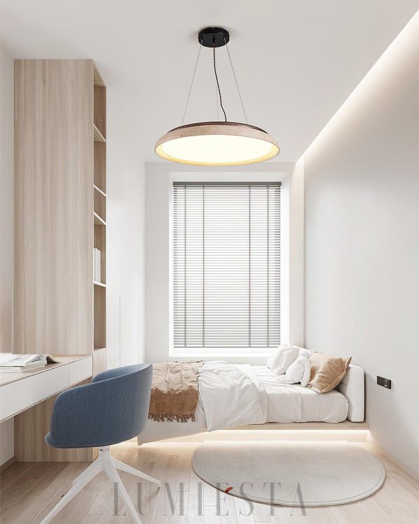 Elegancka okrągła lampa wisząca trawertyn beżowa 55 cm