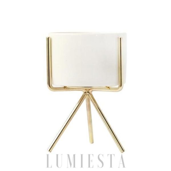 Eleganckie potrójne stojaki na doniczki — biało-złote