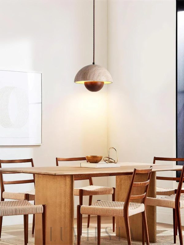 Półokrągła lampa wisząca z trawertynu 13x30cm nastrojowa