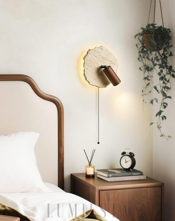 Nieregularny okrągły kinkiet trawertynowy 23cm beżowy