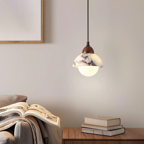 Prima - Lampa wisząca półkole marmur biały Średnica 15cm H18cm