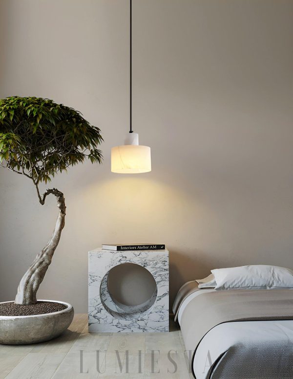 Tyne - Alabastrowa lampa wisząca cylindryczna, elegancka