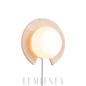 Trawertynowa okrągła lampa ścienna 22cm beżowa z łańcuszkiem