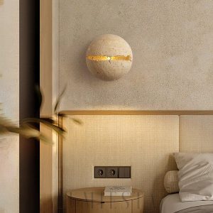 Okrągła lampa ścienna trawertynowa 20cm ciepłe światło