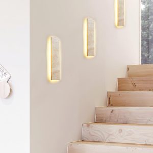 Huna - Prostokątna lampa ścienna z trawertynu beżowa - Długość 40/60/80/100/120cm