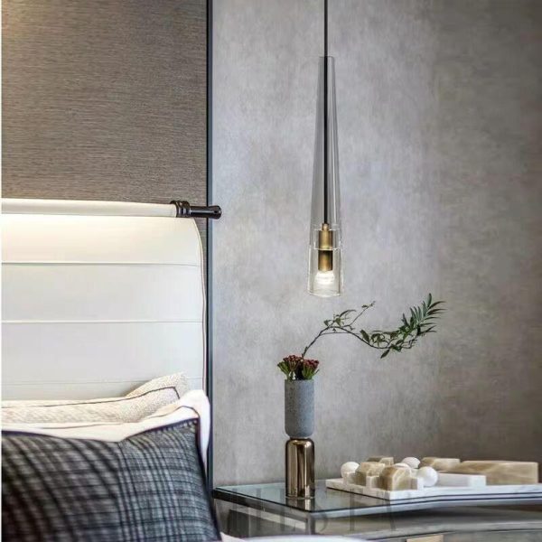 Smukła kryształowa lampa wisząca mosiądz smoky 7cm 40cm