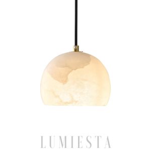 Viela Elegancka półokrągła lampa z alabastru, biało-złota