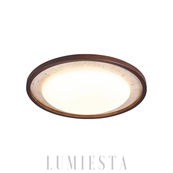 Okrągła lampa sufitowa Caldo travertyn 54cm beżowo orzechowa