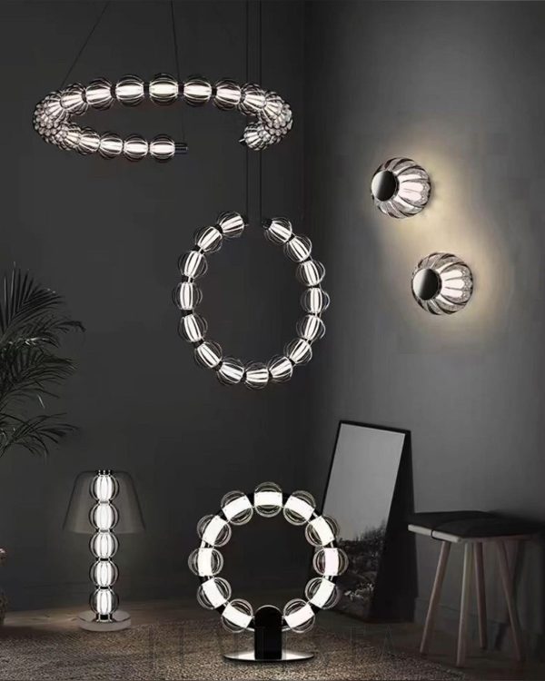 Amulet - Lampa Stołowa Srebrna Okrągła 42cm LED 25W