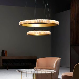 Avalon - Alabastrowy pierścień w mosiężnej oprawie