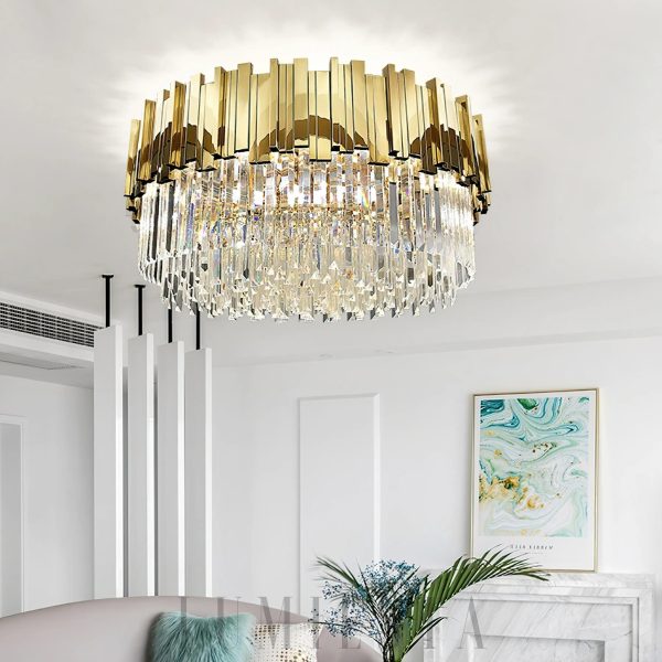 Lampa sufitowa Bourbons z kryształami — złota/chromowa