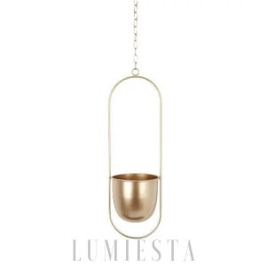 Minimalistyczny wiszący kwietnik z metalowym stelażem