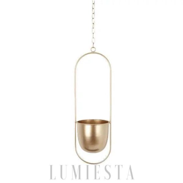 Minimalistyczny wiszący kwietnik z metalowym stelażem