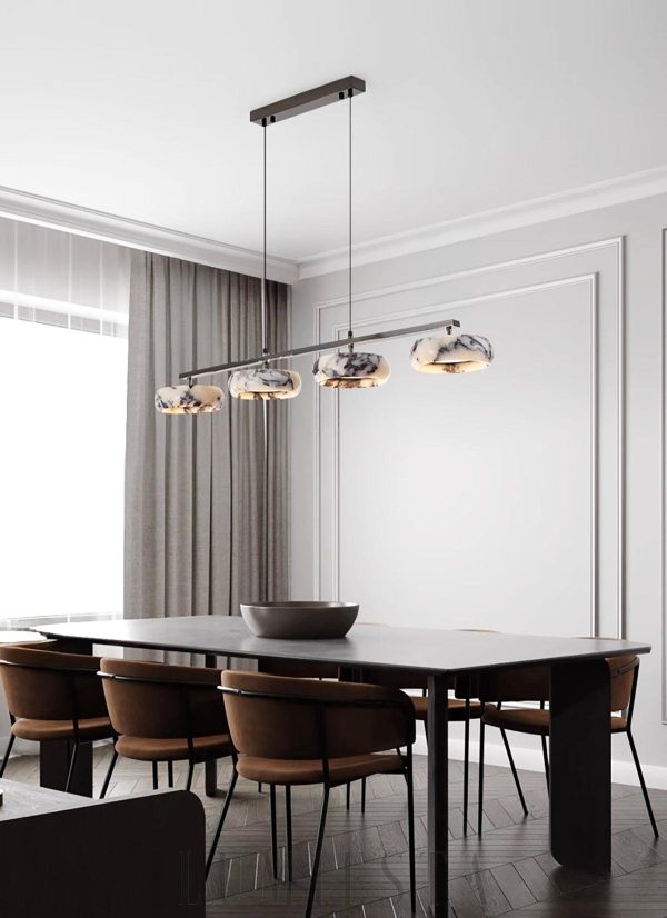 Lampa wisząca 115cm białe marmurowe pierścienie ciepła