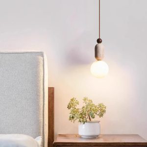 Trawertynowa lampa wisząca kulista beżowa 10 cm 25 cm