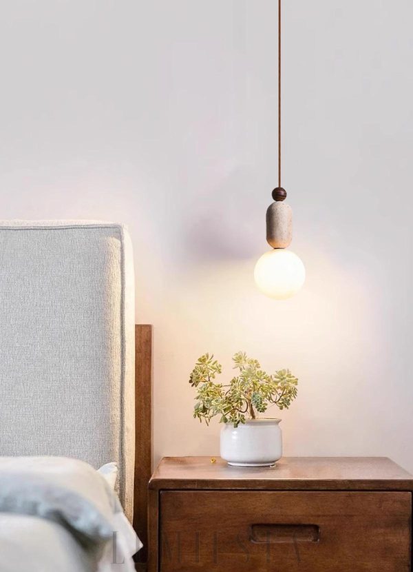 Trawertynowa lampa wisząca kulista beżowa 10 cm 25 cm