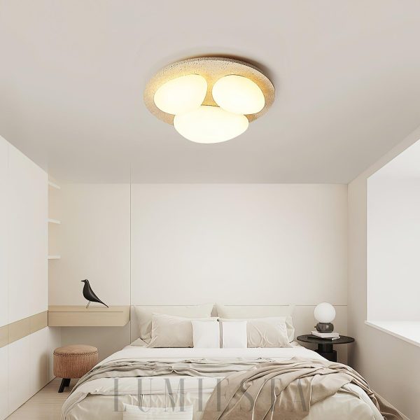 Travertynowa okrągła lampa sufitowa 50x50x13 beżowa ciepła