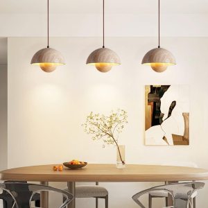 Półokrągła lampa wisząca z trawertynu 13x30cm nastrojowa