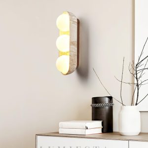 Kinkiet travertynowy Trio ciepłe światło beżowy 14x27cm