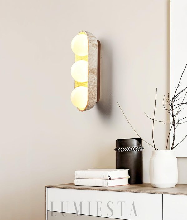 Kinkiet travertynowy Trio ciepłe światło beżowy 14x27cm