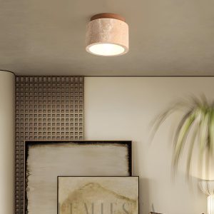 Kyoto - Elegancka beżowa lampa sufitowa z naturalnego trawertynu, Ø12x9cm, 1-punktowa