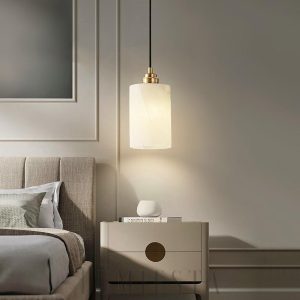 Nevis - Elegancka biała cylindryczna lampa z alabastru