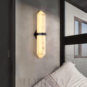 Kinkiet alabastrowy Obelisk 80cm luksusowe ciepłe światło