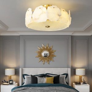 Artze - Lampa sufitowa z alabastru w nowoczesnym stylu, złoto-biała, Ø45/60cm