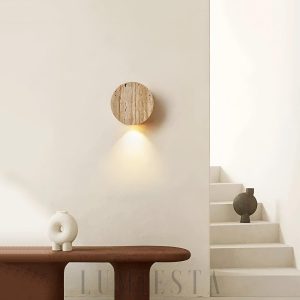 Aruba - Beżowa okrągła lampa ścienna travertyn 10 cm retro