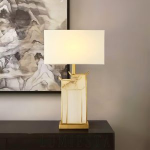 July - Nowoczesna lampa alabastrowa 40 cm, biała/złota