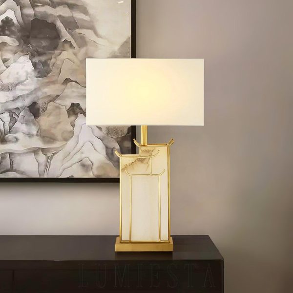 July - Nowoczesna lampa alabastrowa 40 cm, biała/złota