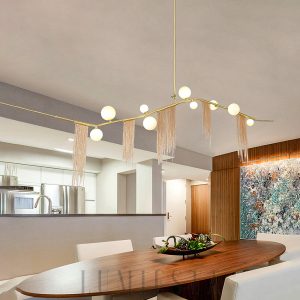 Złota lampa wisząca z frędzlami – 3/6/9 głowic