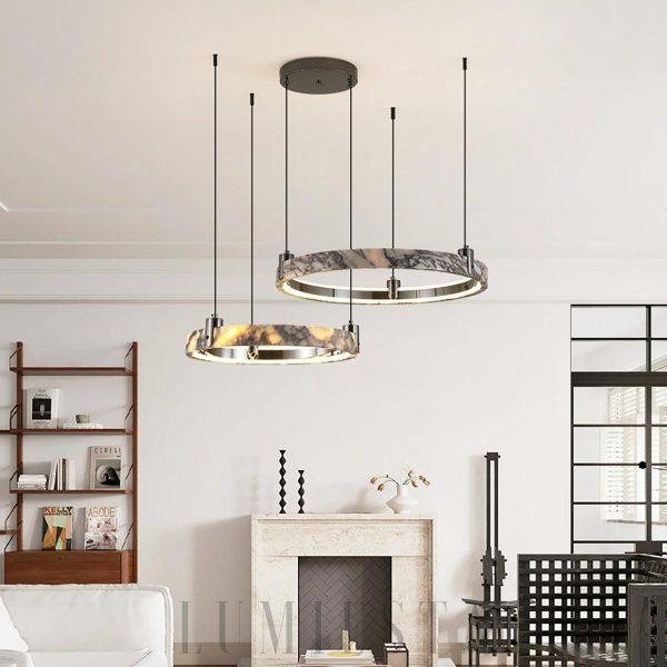 Żyrandol marmurowy okrągły biały czarny średnica 49 65cm