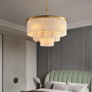 Upolu - Złoty żyrandol warstwowy z naturalnego alabastru - Ø45,60,80,100cm