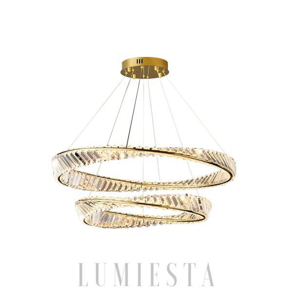 Wave Circle - Ekskluzywny złoty żyrandol z kryształami