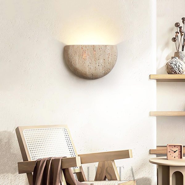 Arc Bowl - Beżowa lampa ścienna z travertynu 20cm elegancja