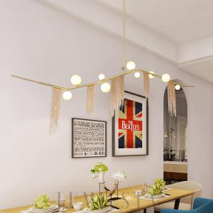 Złota lampa wisząca z frędzlami – 3/6/9 głowic