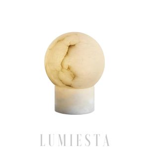 Alabastrowa lampa stołowa kula 18cm biała do sypialni
