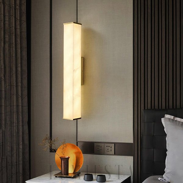 Luksusowy kinkiet alabastrowy prostokątny biały złoty 60cm