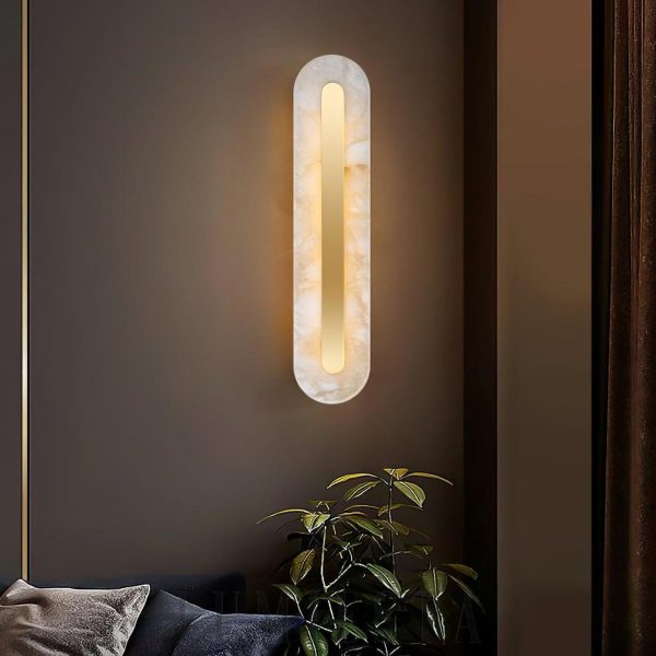 Oval - Lampa ścienna z Alabastru, złota/biała, wysokość 35/50/60 cm - Kinkiet LED do salonu